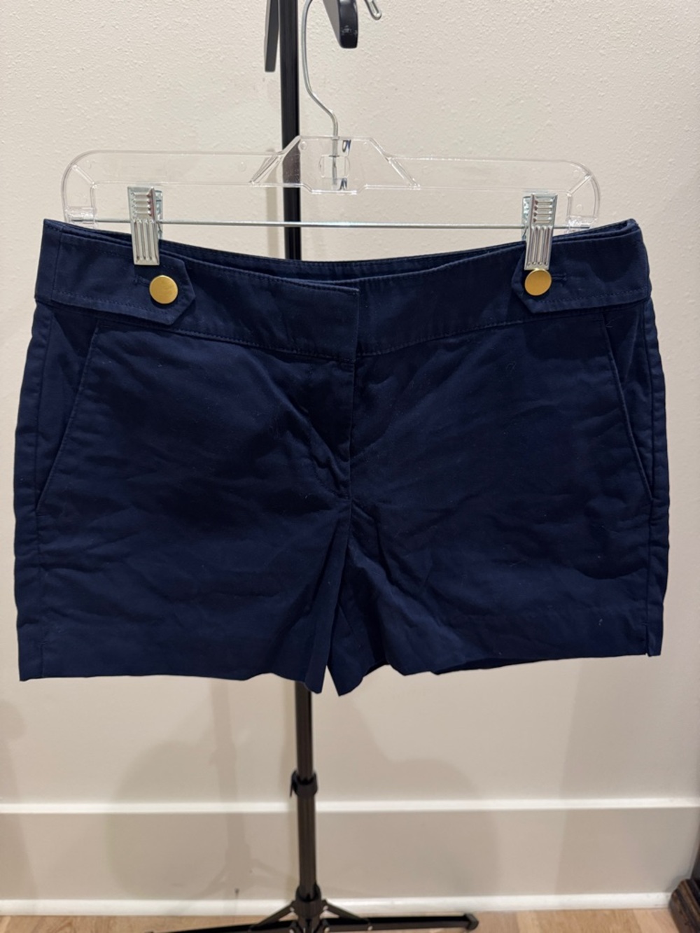 LOFT Navy mid Rise Shorts with Gold Button Accents